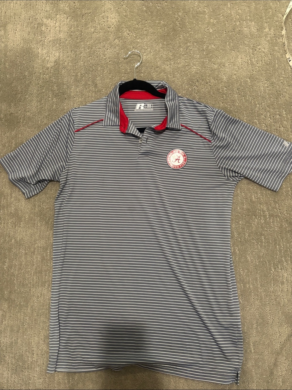 Alabama - Russell Athletic Gray and Red Striped Polo